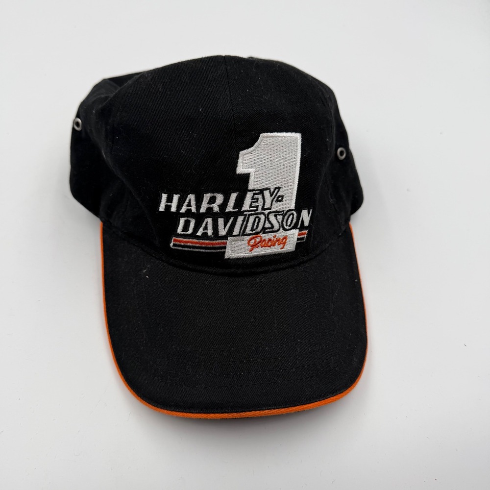 Harley Davidson Men's Racing Black Orange‎ Embroidered Baseball Cap Adjustable